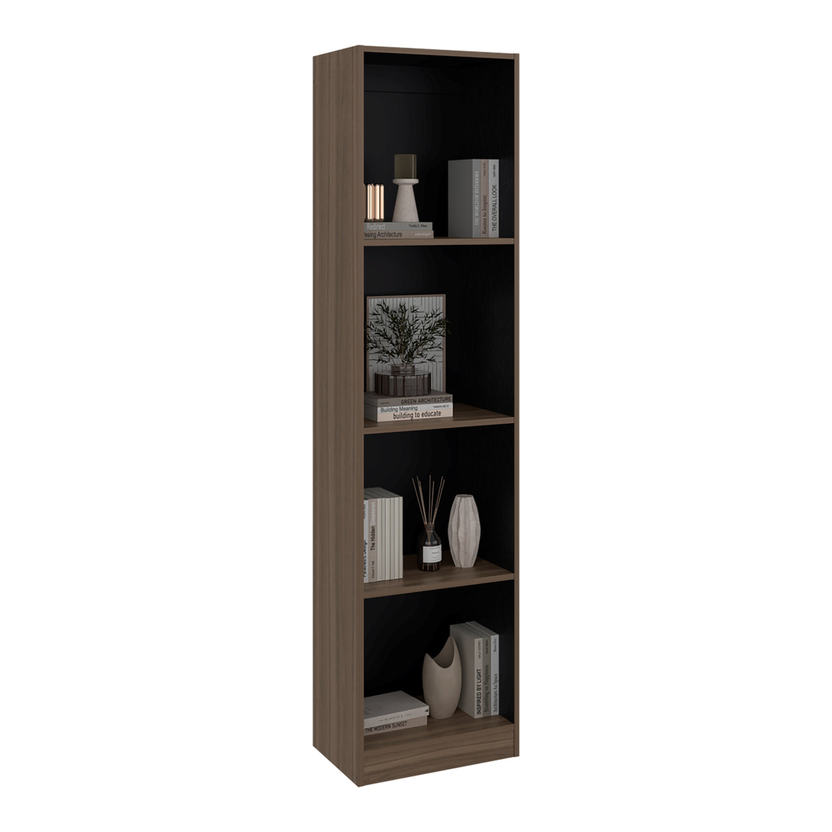 Estantería Home E2 Avellana 45x180.6cm Rectangular con Cuatro Compartimientos y con Tres Entrepaños - BIBLIOTECAS Y ESTANTERIAS | Bylmo