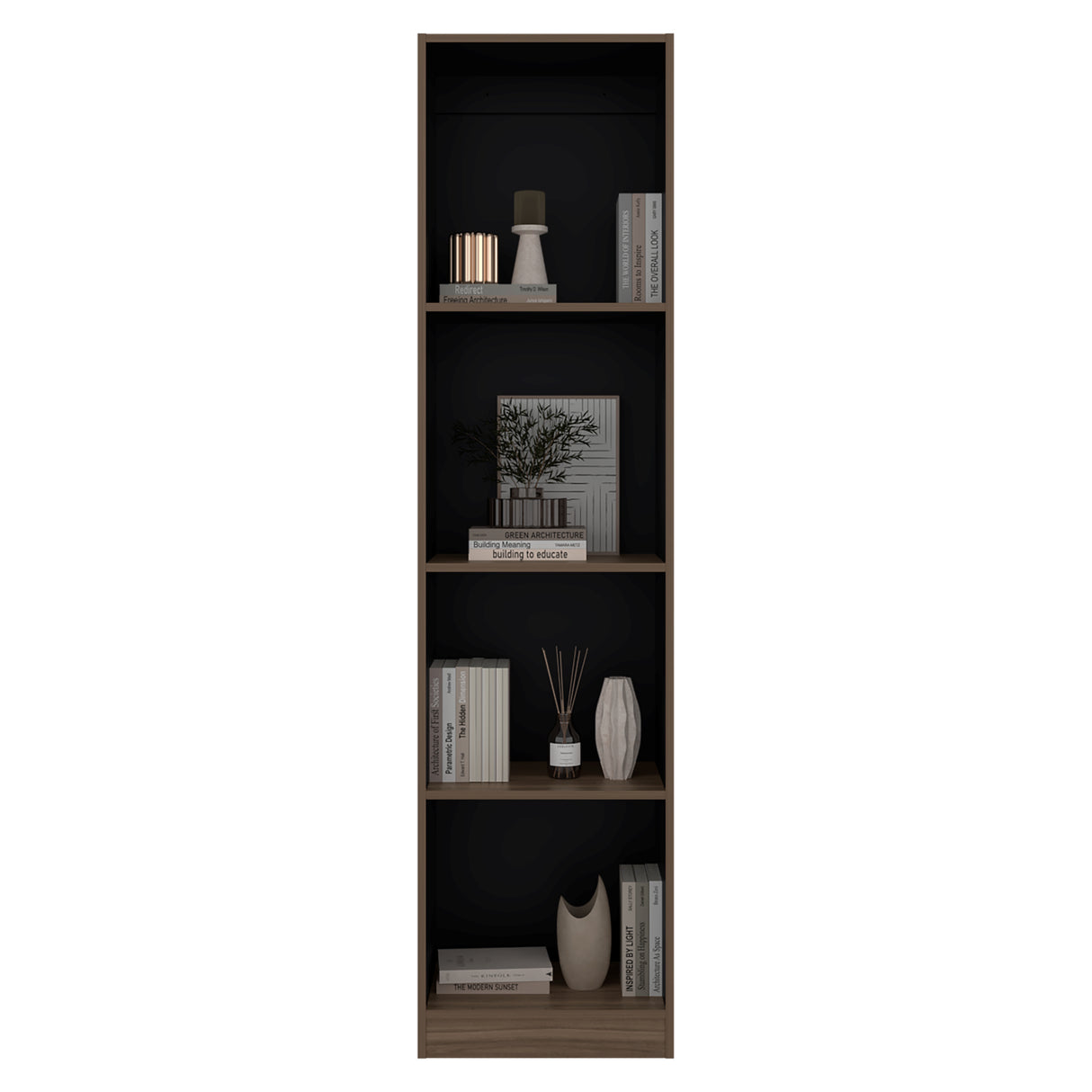 Estantería Home E2 Avellana 45x180.6cm Rectangular con Cuatro Compartimientos y con Tres Entrepaños - BIBLIOTECAS Y ESTANTERIAS | Bylmo