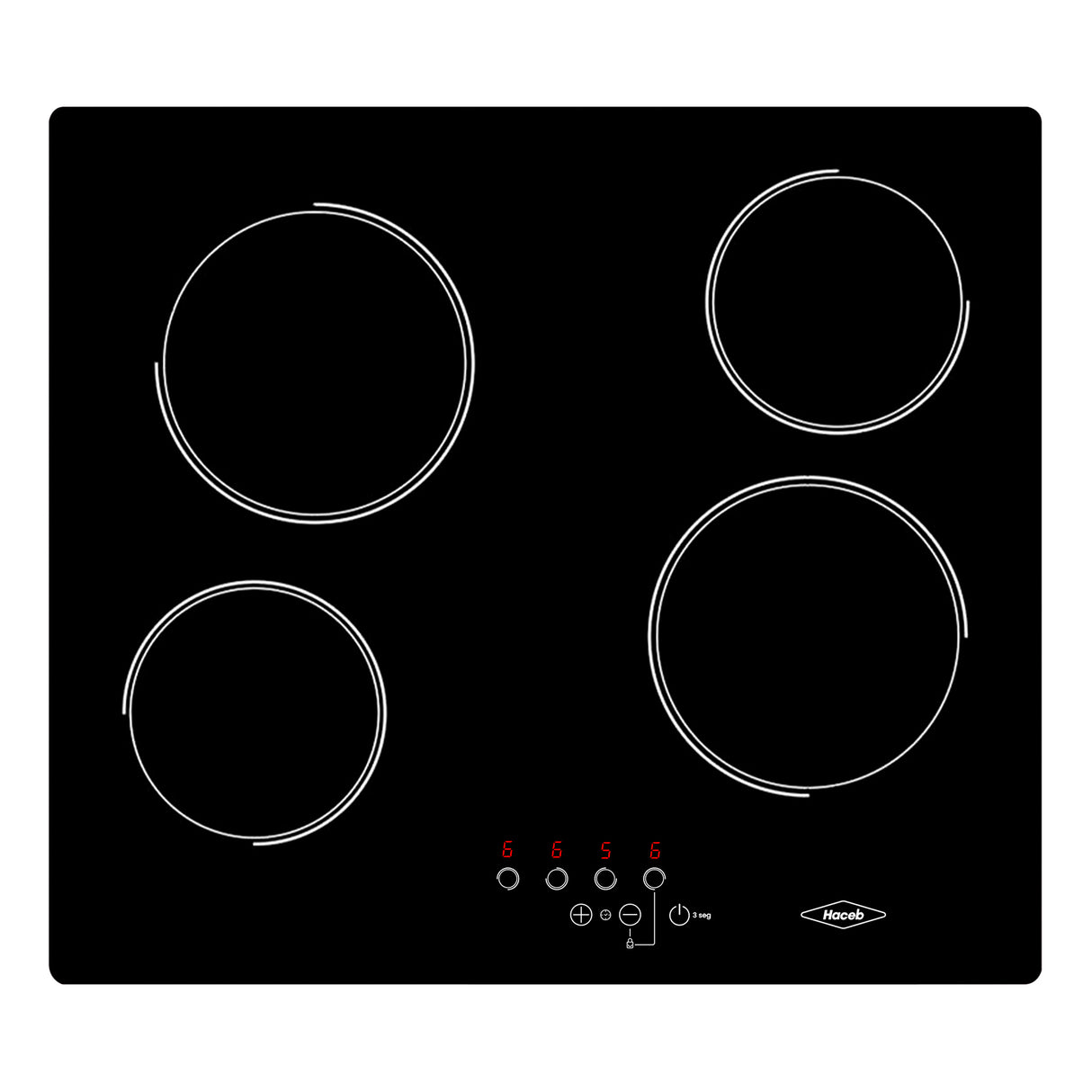 Estufa de empotrar Haceb Negro 68x62.5cm Vitroceramica Electrico con Cuatro Zonas de Cocción - ESTUFAS DE EMPORTRAR Y CUBIERTAS | Bylmo