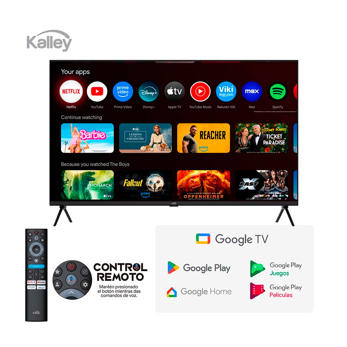Televisor Kalley Google TV Negro 71.6x47.4cm Smart de 32" Pulgadas QLED Full HD 1080P con Wifi y Bluetooth Integrado - TELEVISORES | Bylmo