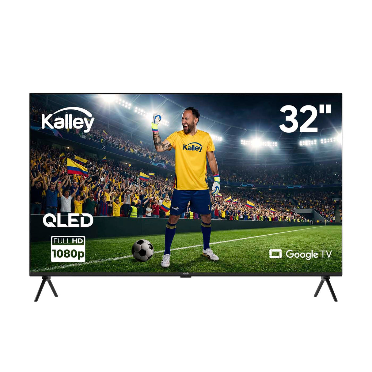Televisor Kalley Google TV Negro 71.6x47.4cm Smart de 32" Pulgadas QLED Full HD 1080P con Wifi y Bluetooth Integrado