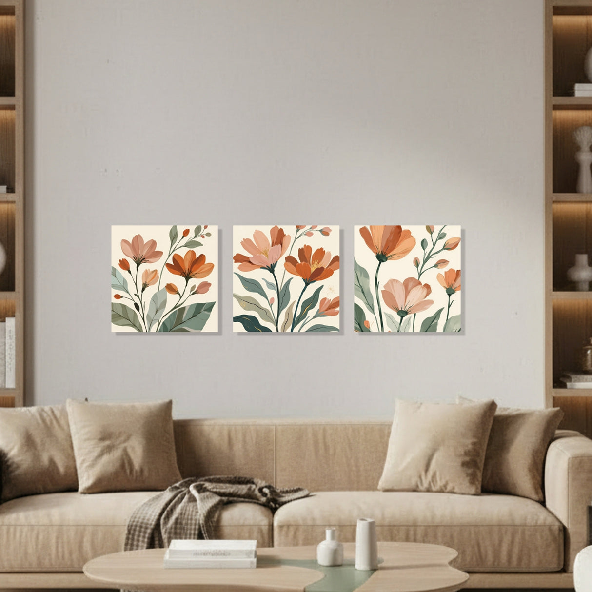 Cuadro decorativo en 3 Piezas Floral Natural Orgánico 34x34cm cada Uno - CUADROS | Bylmo