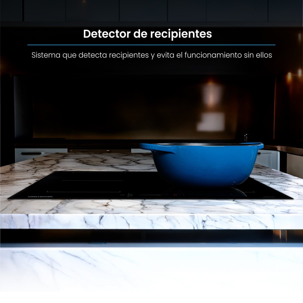 Estufa de Inducción para Empotrar Challenger Negro 59x52cm 220 Voltios con Cuatro Zonas de Cocción y Sistema Puente - ESTUFAS DE EMPORTRAR Y CUBIERTAS | Bylmo
