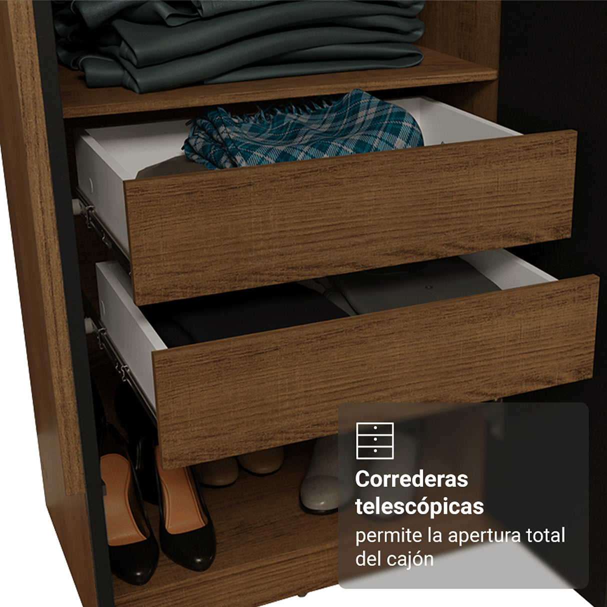 Closet Venus Marrón y Negro 180x217cm con Seis Puertas de Tiradores Marrón con Doce Compartimientos y con Espejo - CLOSETS | Bylmo