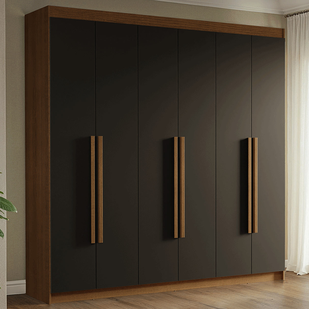 Closet Venus Marrón y Negro 180x217cm con Seis Puertas de Tiradores Marrion y con Doce Compartimientos - CLOSETS | Bylmo