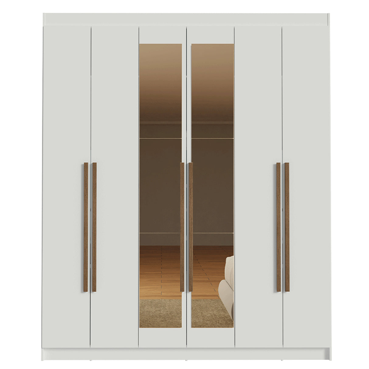 Closet Venus Blanco y Marrón 180x217cm con Seis Puertas con Doce Compartimientos y con Espejo - CLOSETS | Bylmo
