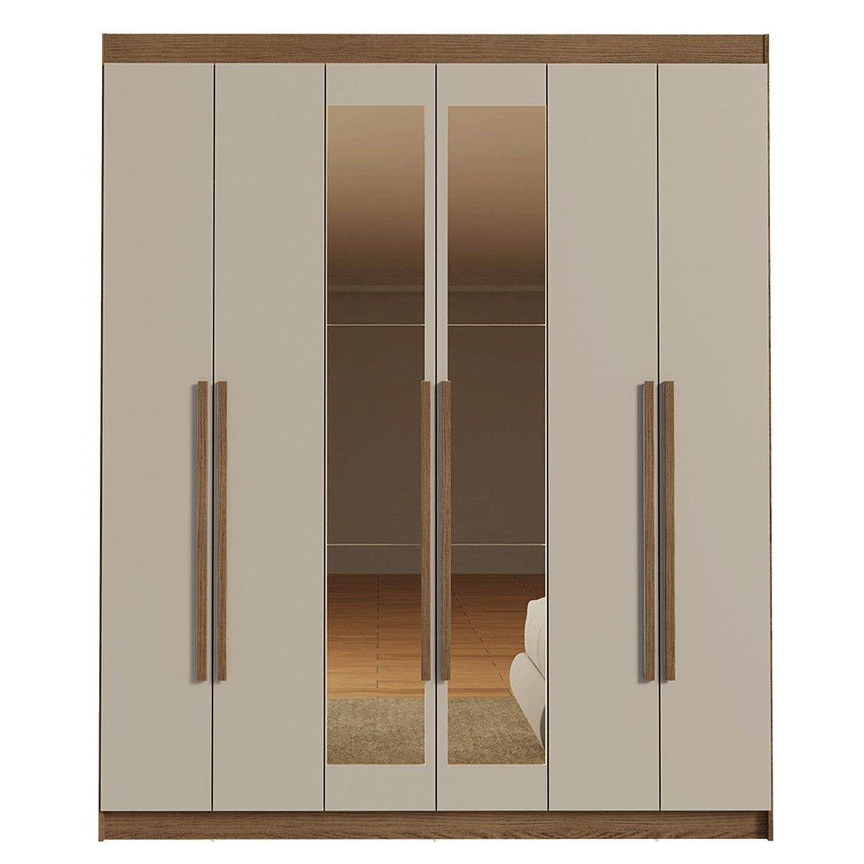 Closet Venus Marrón y Crema 180x217cm con Seis Puertas con Doce Compartimientos y con Espejo - CLOSETS | Bylmo