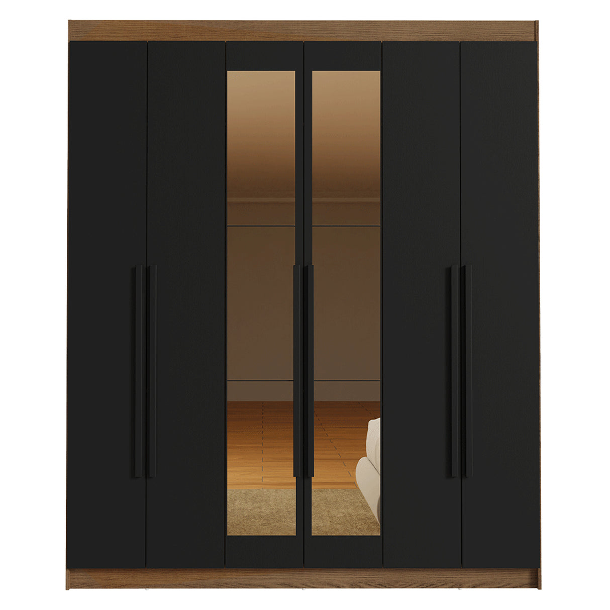 Closet Venus Marrón y Negro 180x217cm con Seis Puertas con Doce Compartimientos y con Espejo - CLOSETS | Bylmo