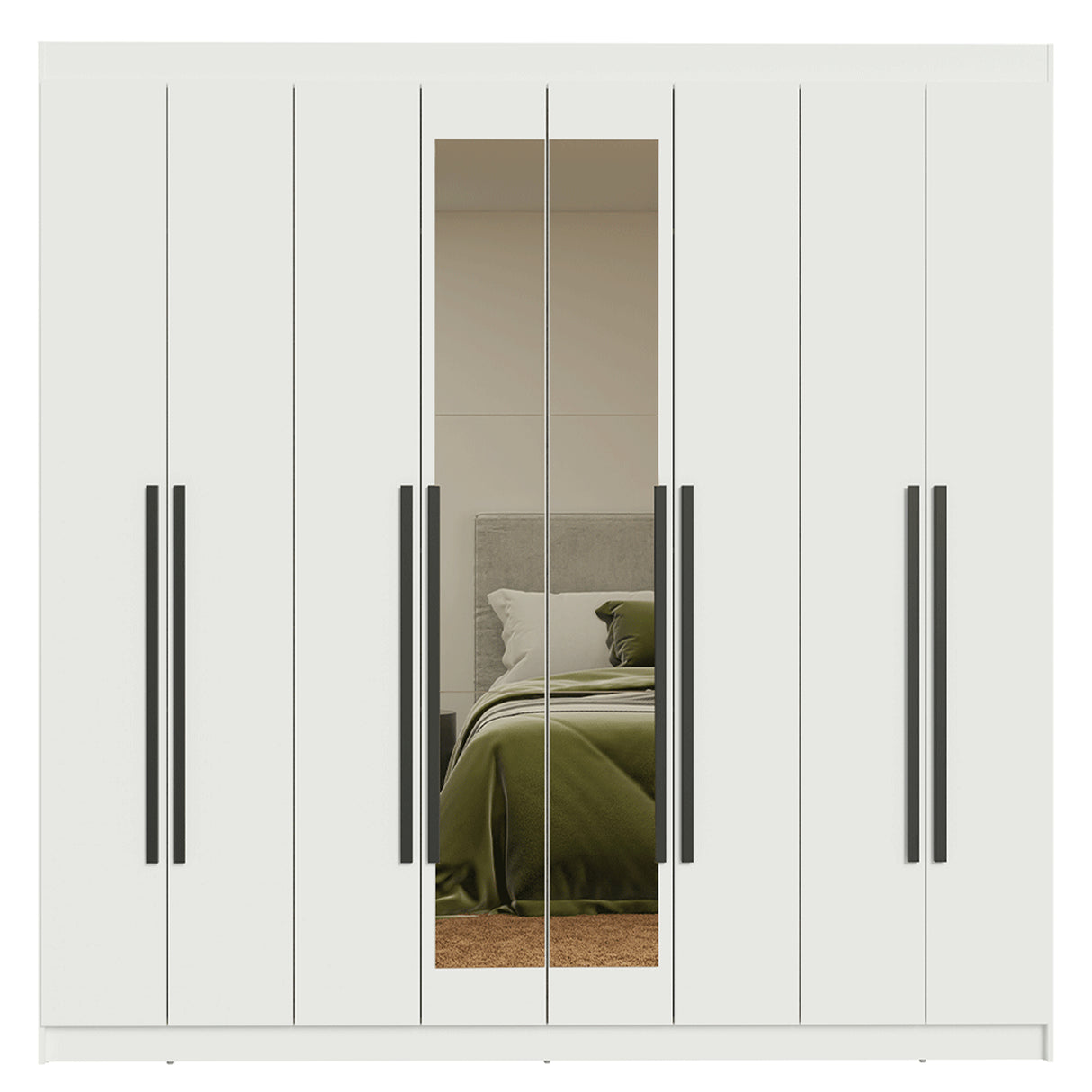 Closet Venus Blanco y Negro 216x217cm con Ocho Puertas de Tiradores Negros con Diecisiete Compartimientos y con Espejo - CLOSETS | Bylmo