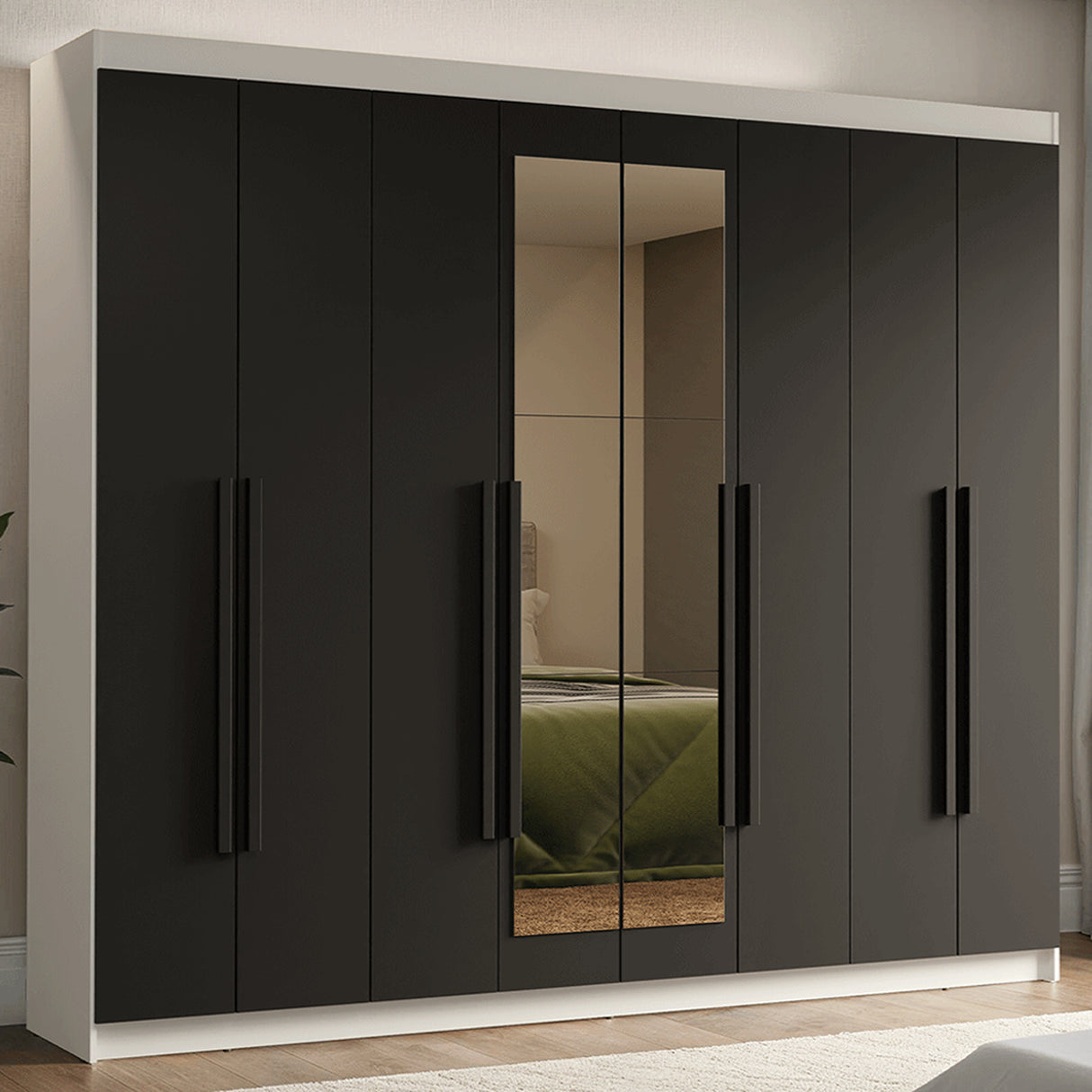 Closet Venus Blanco y Negro 216x217cm con Ocho Puertas con Diecisiete Compartimientos y con Espejo - CLOSETS | Bylmo