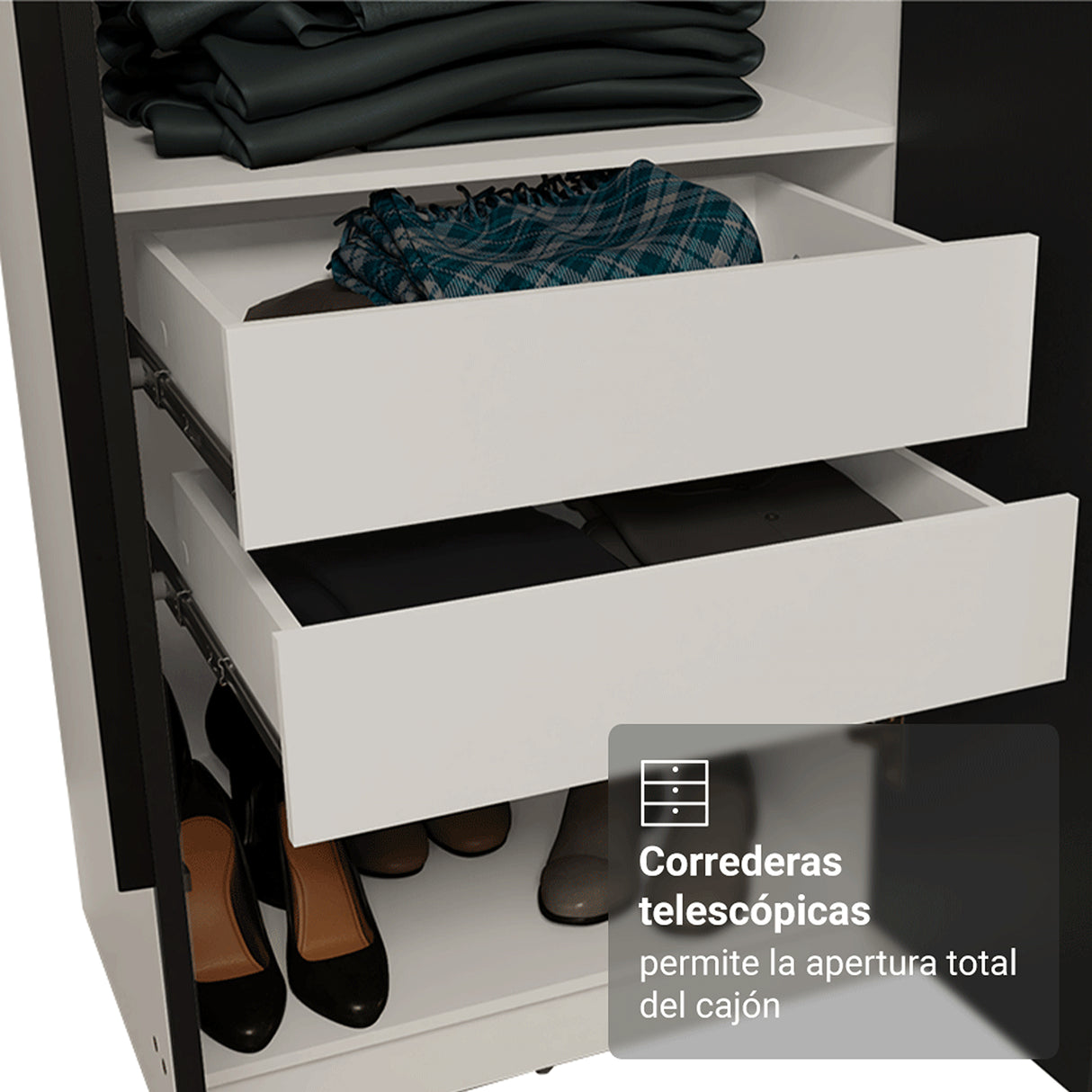 Closet Venus Blanco y Negro 216x217cm con Ocho Puertas y con Diecisiete Compartimientos - CLOSETS | Bylmo