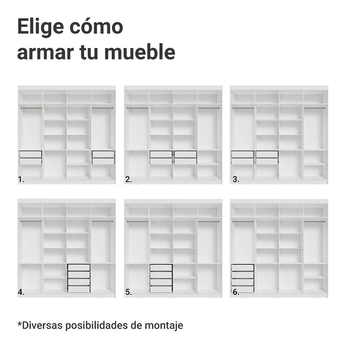 Closet Venus Blanco y Negro 216x217cm con Ocho Puertas y con Diecisiete Compartimientos - CLOSETS | Bylmo