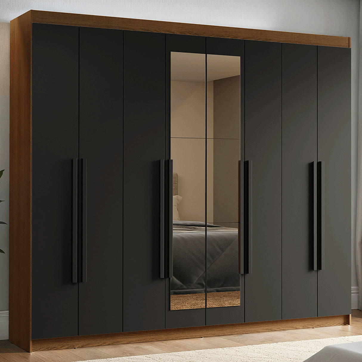 Closet Venus Marrón y Negro 216x217cm con Ocho Puertas con Diecisiete Compartimientos y con Espejo - CLOSETS | Bylmo