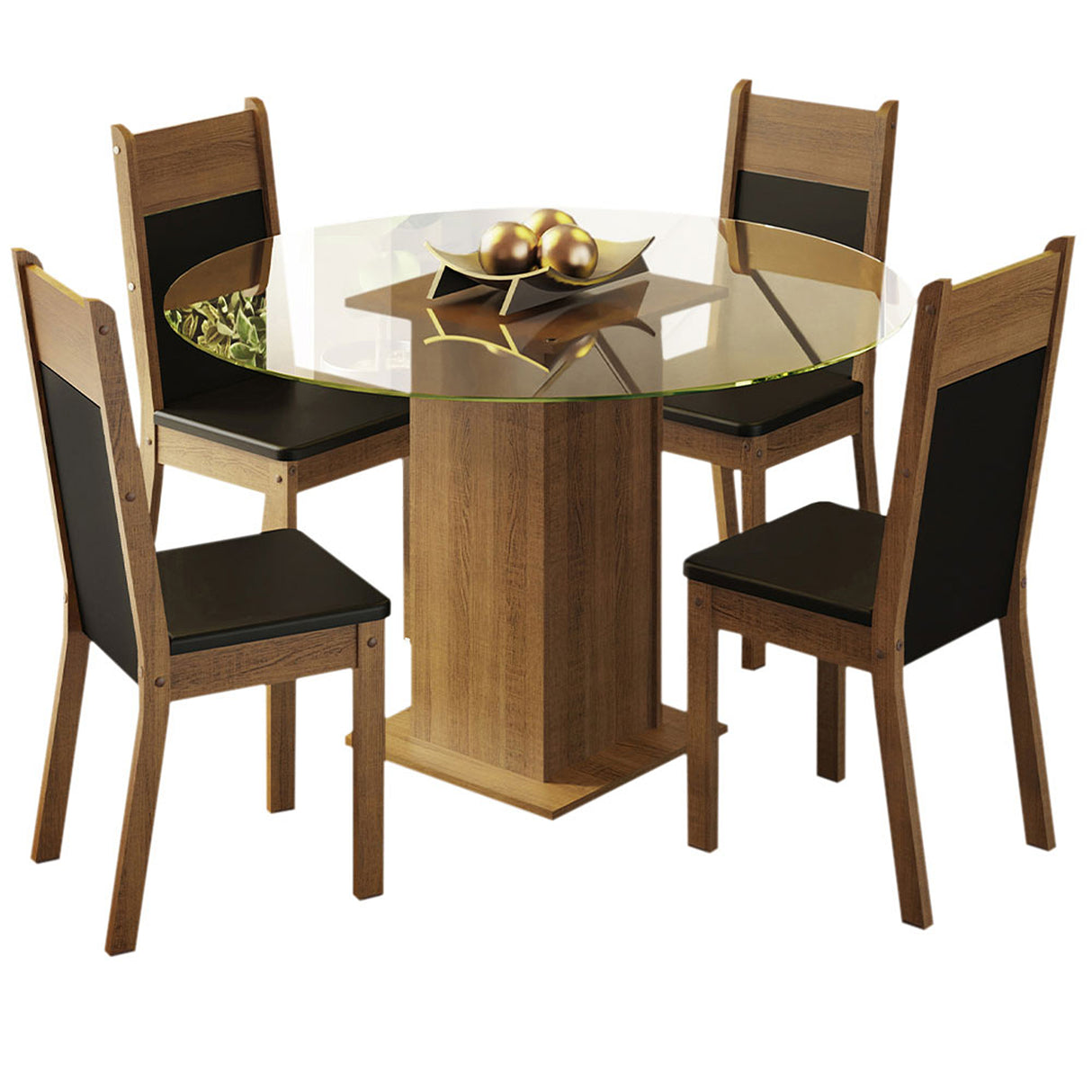 Juego de comedor Ana Marrón y Negro 110x76cm Circular de Cuatro Puestos con Cuatro Sillas - COMEDORES | Bylmo