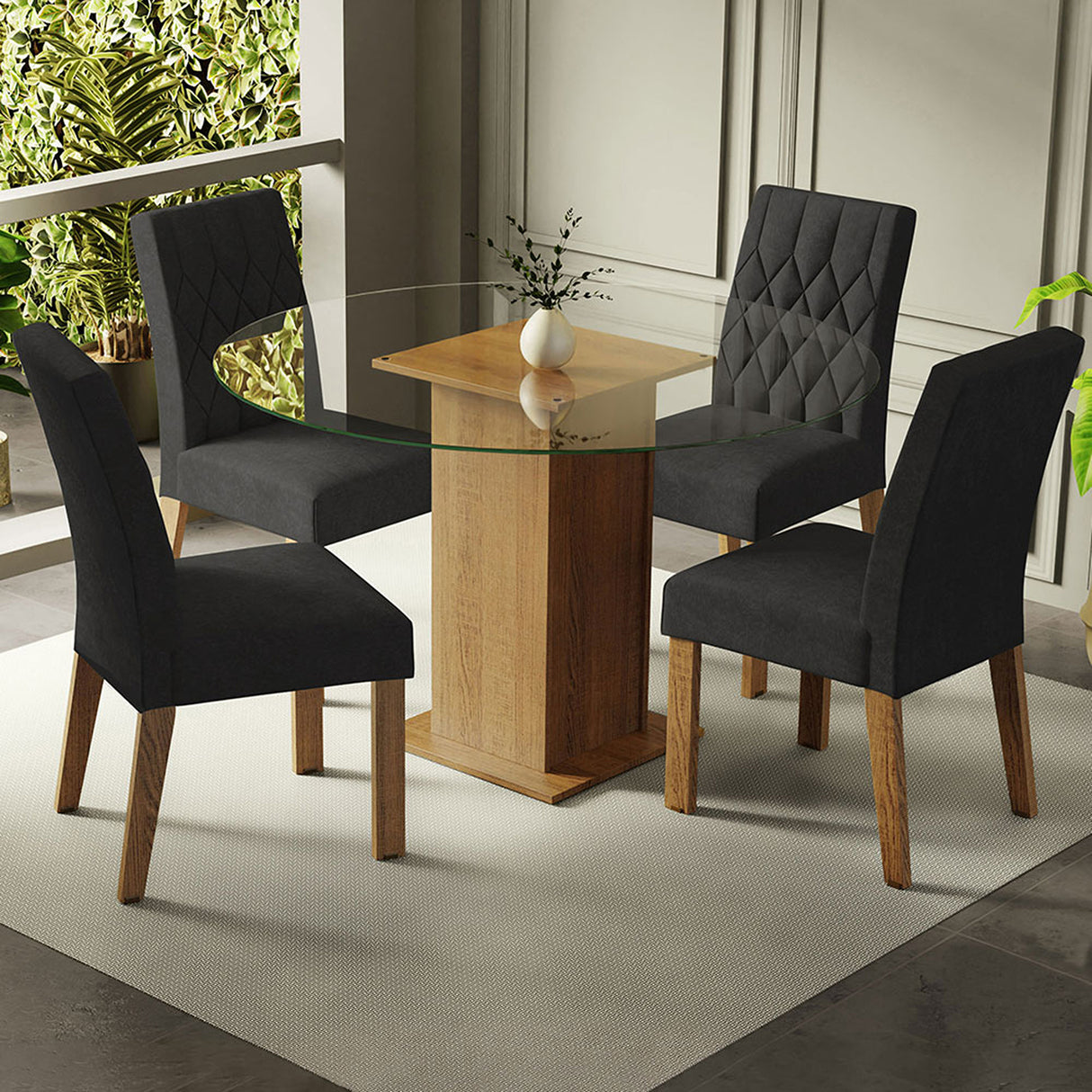 Juego de comedor Irene Marrón y Negro 110x76cm Circular de Cuatro Puestos con Cuatro Sillas - COMEDORES | Bylmo
