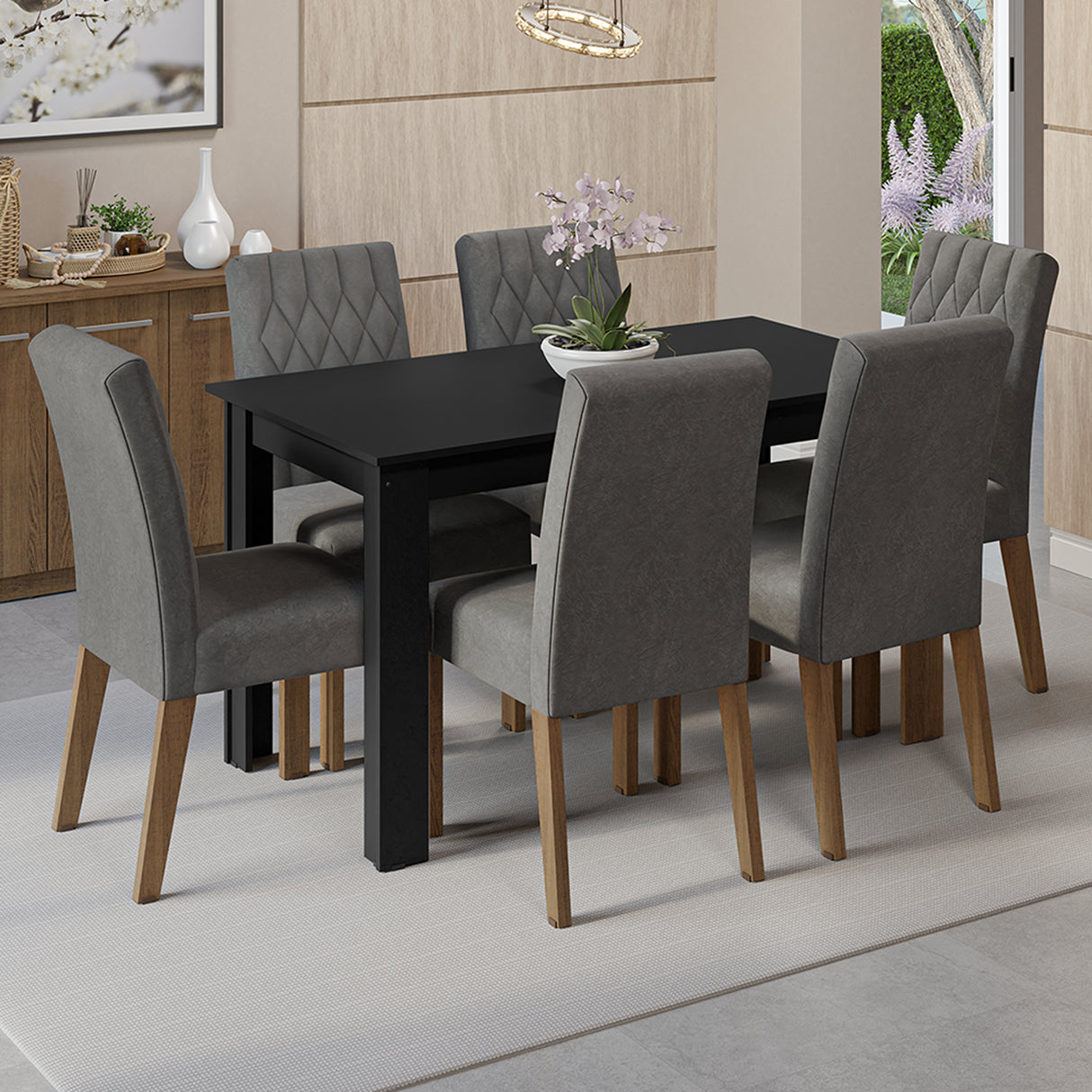 Juego de comedor Allegro Gris 136x76cm Rectangular de Seis Puestos con Seis Sillas - COMEDORES | Bylmo