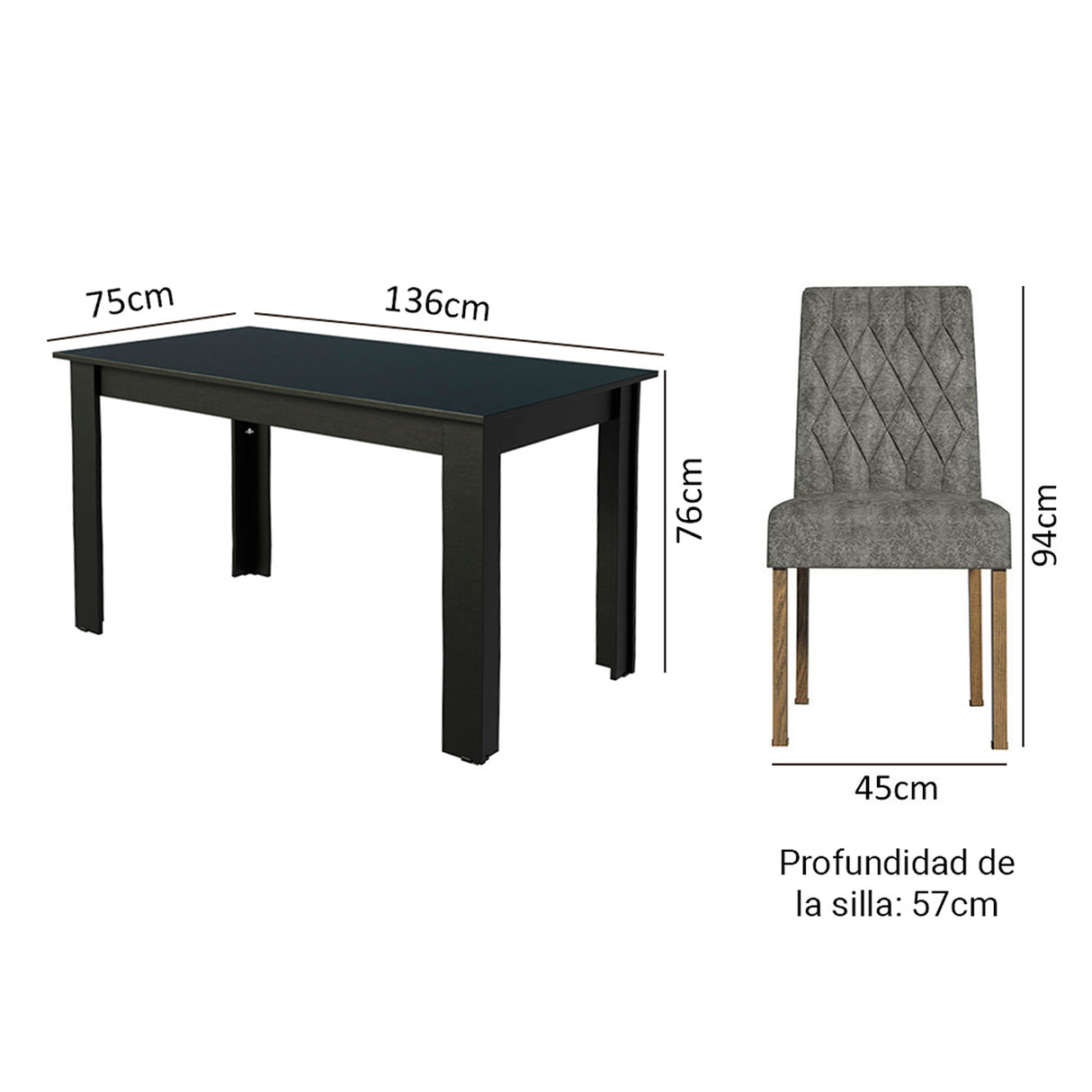 Juego de comedor Allegro Gris 136x76cm Rectangular de Seis Puestos con Seis Sillas - COMEDORES | Bylmo