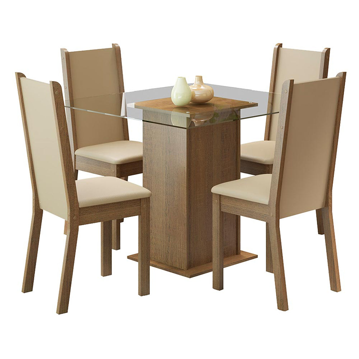 Juego de comedor Aline Marrón y Crema 90x76cm Cuadrado de Cuatro Puestos con Cuatro Sillas - COMEDORES | Bylmo