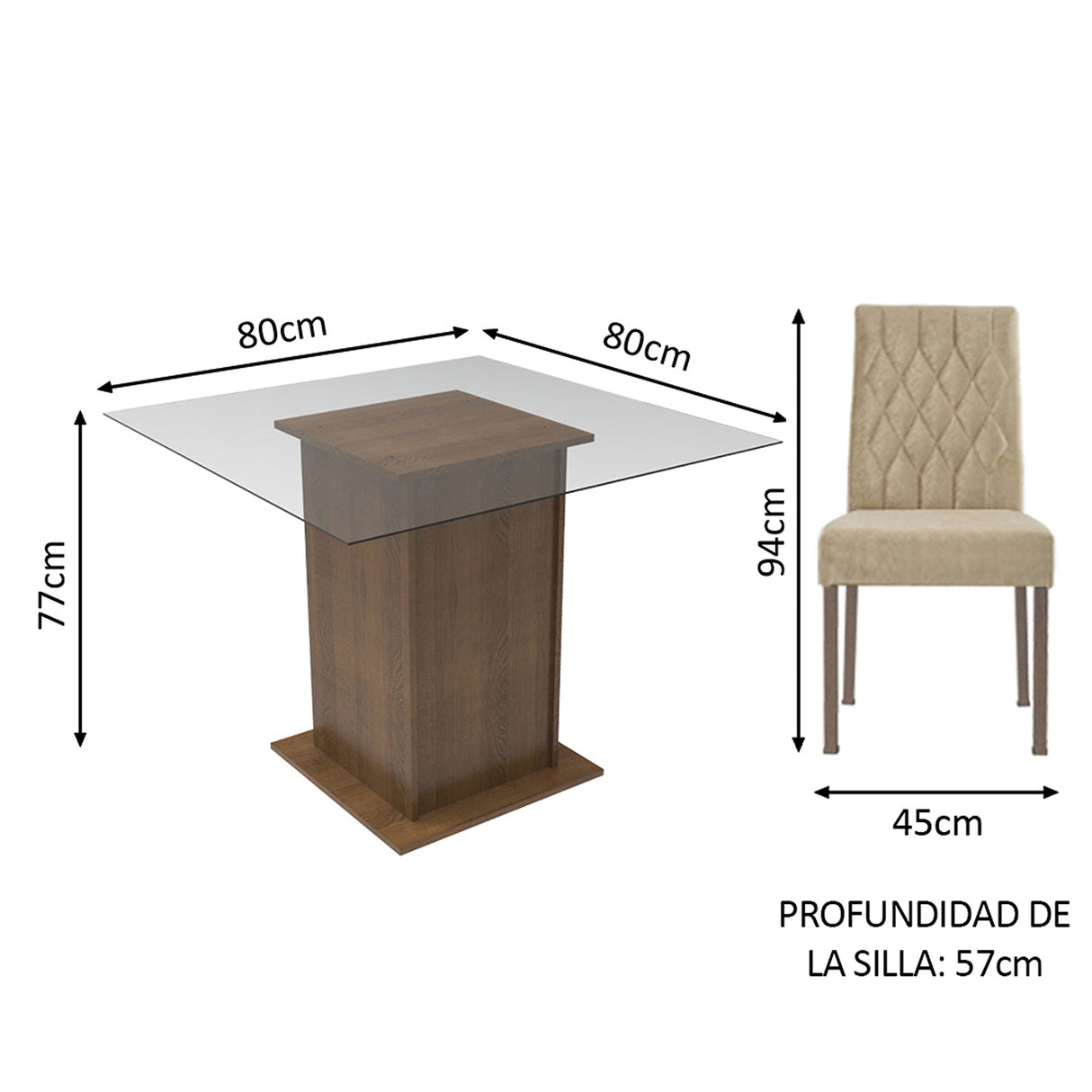 Juego de comedor Cica Marrón y Beige 80x77cm Cuadrado de Dos Puestos con Dos Sillas - COMEDORES | Bylmo