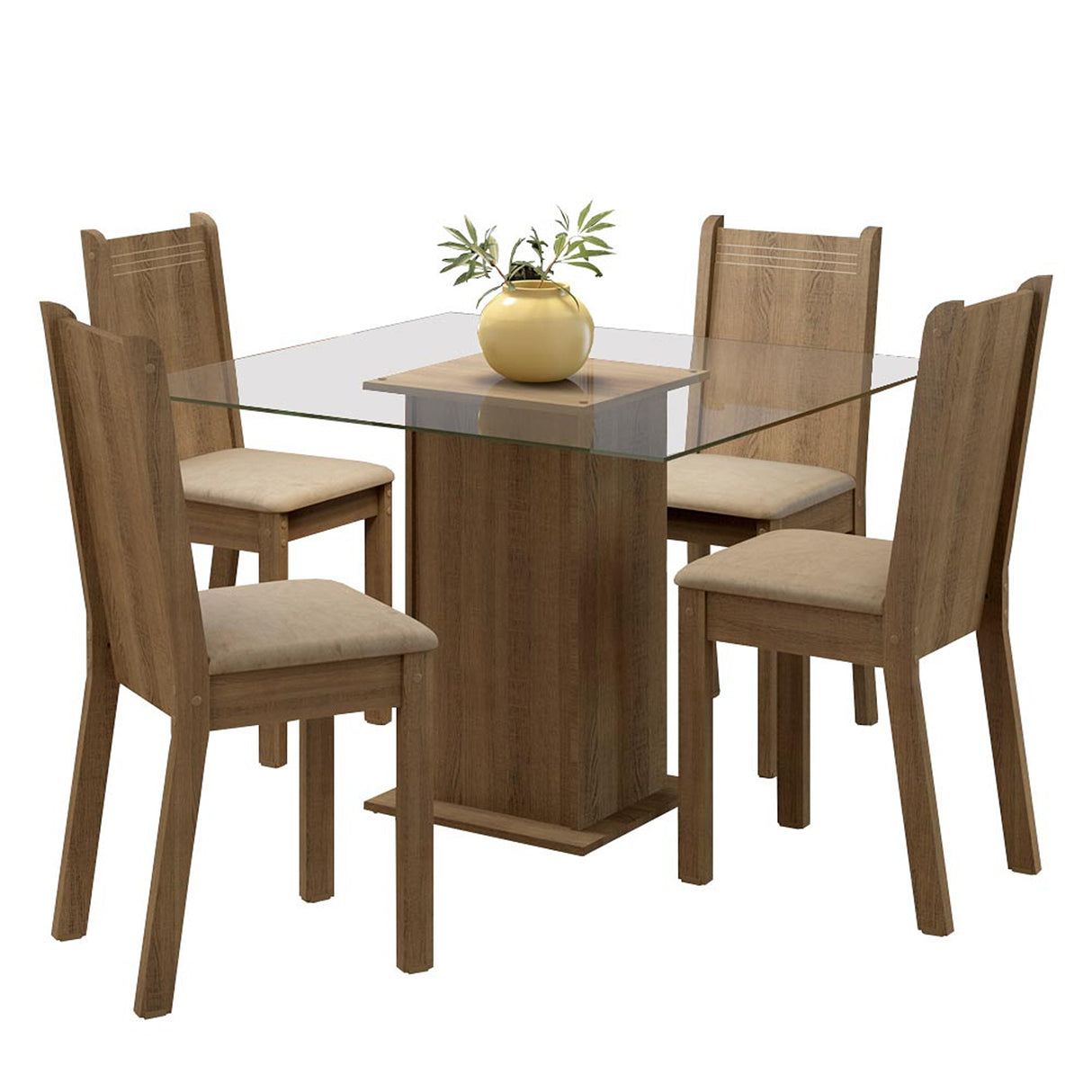 Juego de comedor Maya Marrón y Beige 80x77cm Cuadrado de Cuatro Puestos con Cuatro Sillas - COMEDORES | Bylmo