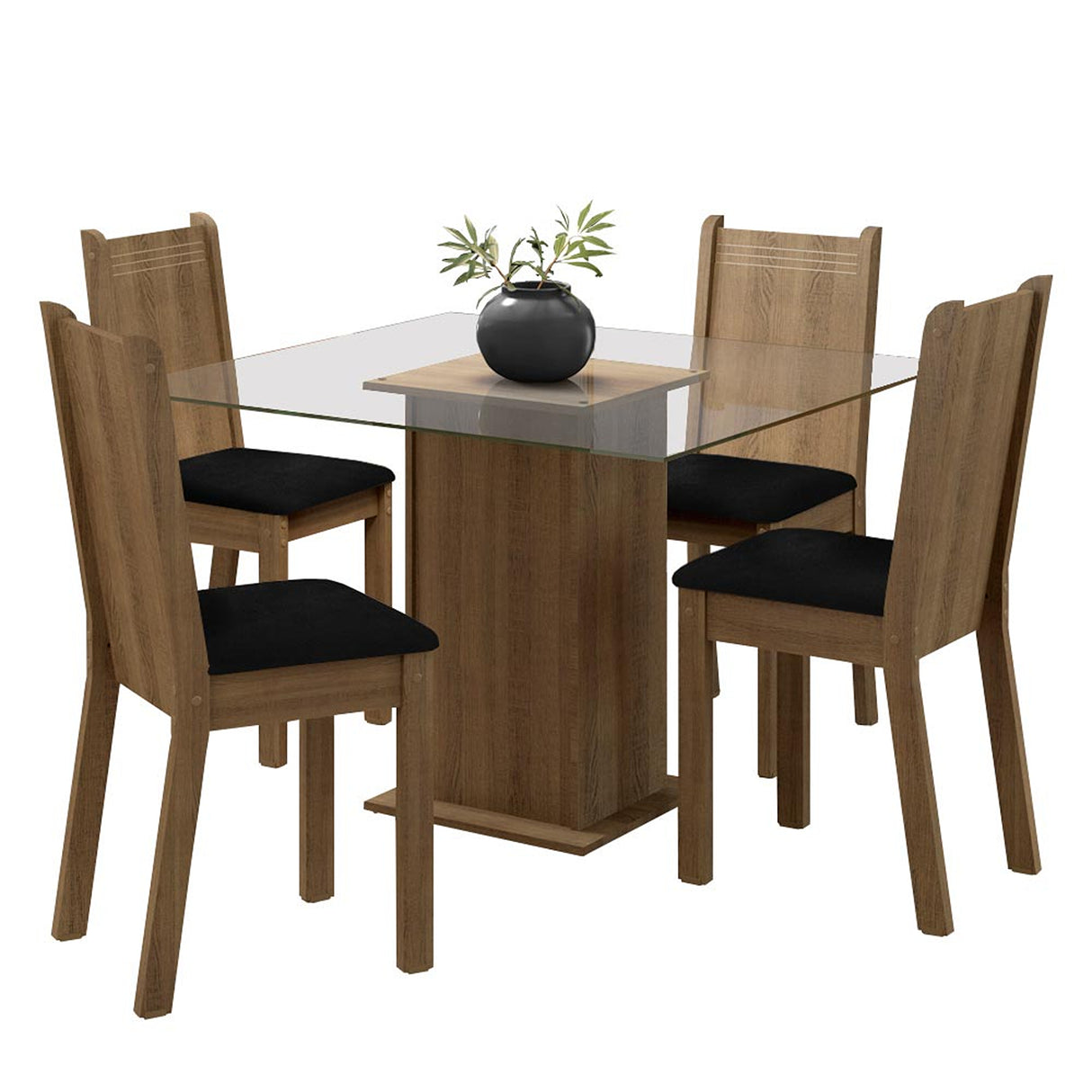 Juego de comedor Maya Marrón y Negro 80x77cm Cuadrado de Cuatro Puestos con Cuatro Sillas - COMEDORES | Bylmo