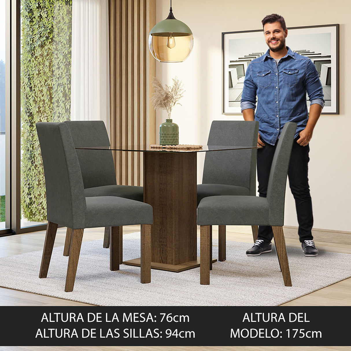 Juego de comedor Ivy Marrón y Plata 80x76cm Cuadrado de Cuatro Puestos con Cuatro Sillas - COMEDORES | Bylmo