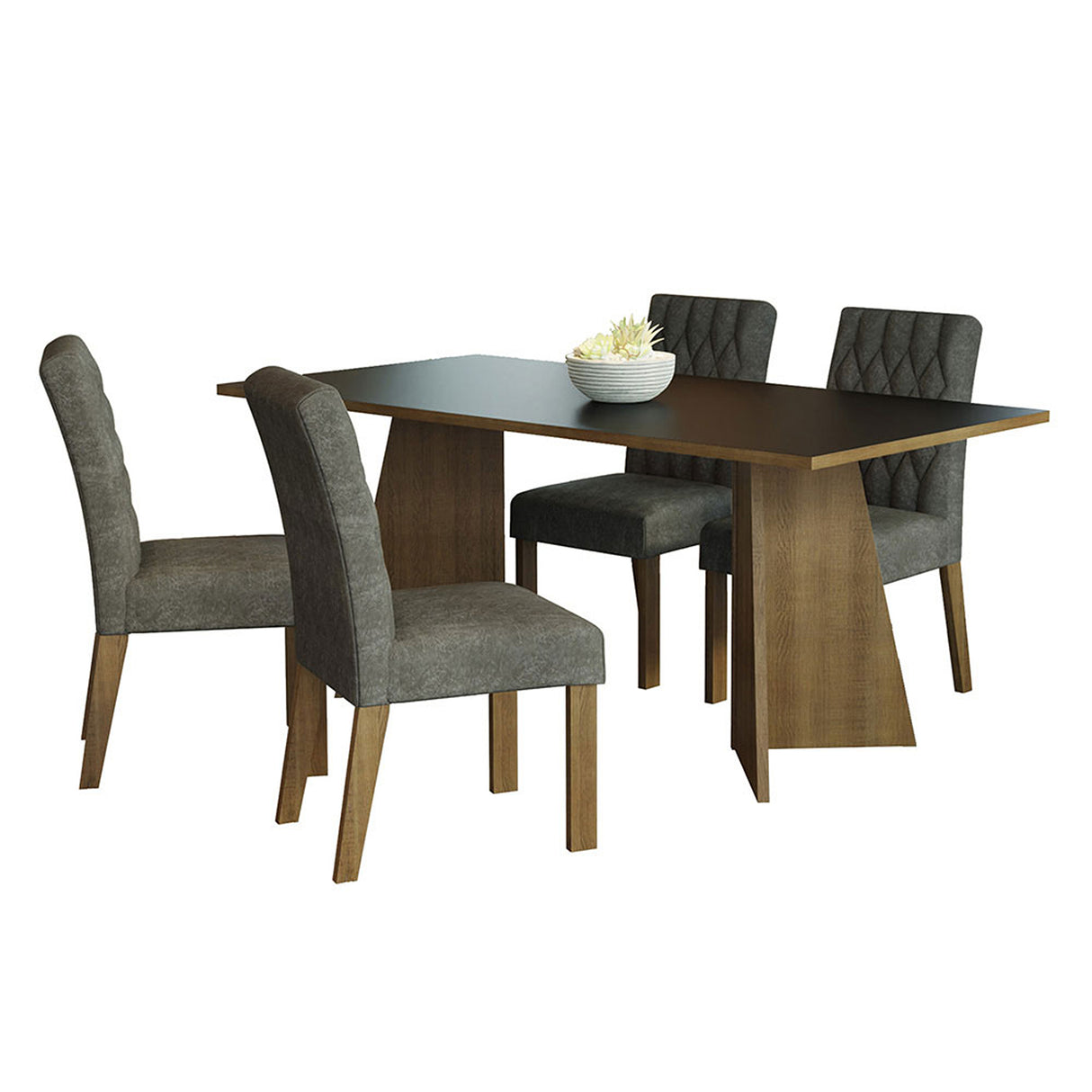 Juego de comedor Ruby Negro y Marrón 180x78cm Rectangular de Cuatro Puestos con Cuatro Sillas - COMEDORES | Bylmo