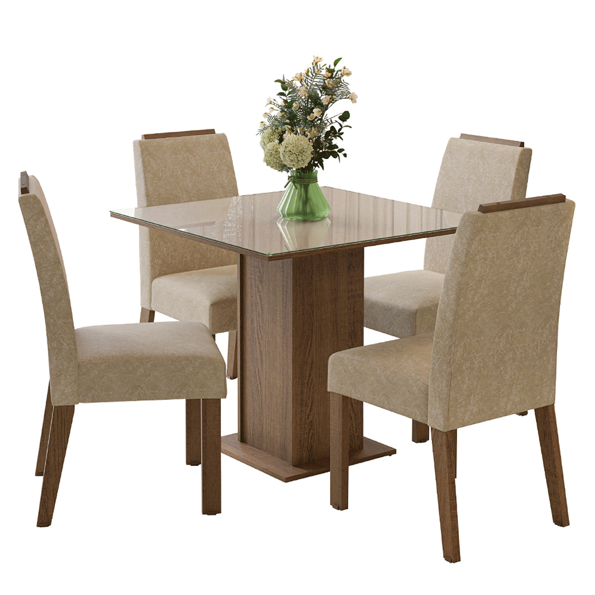 Juego de comedor Sines Marrón y Crema 90x78cm Cuadrado de Cuatro Puestos con Cuatro Sillas - COMEDORES | Bylmo