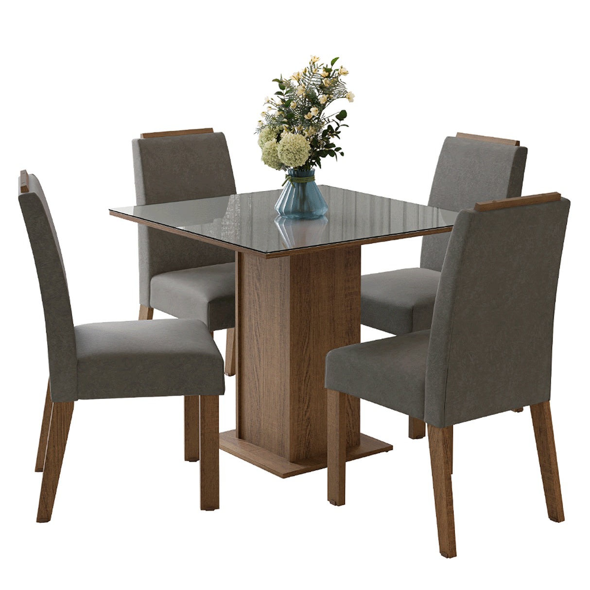 Juego de comedor Sines Marrón y Gris 90x78cm Cuadrado de Cuatro Puestos con Cuatro Sillas - COMEDORES | Bylmo