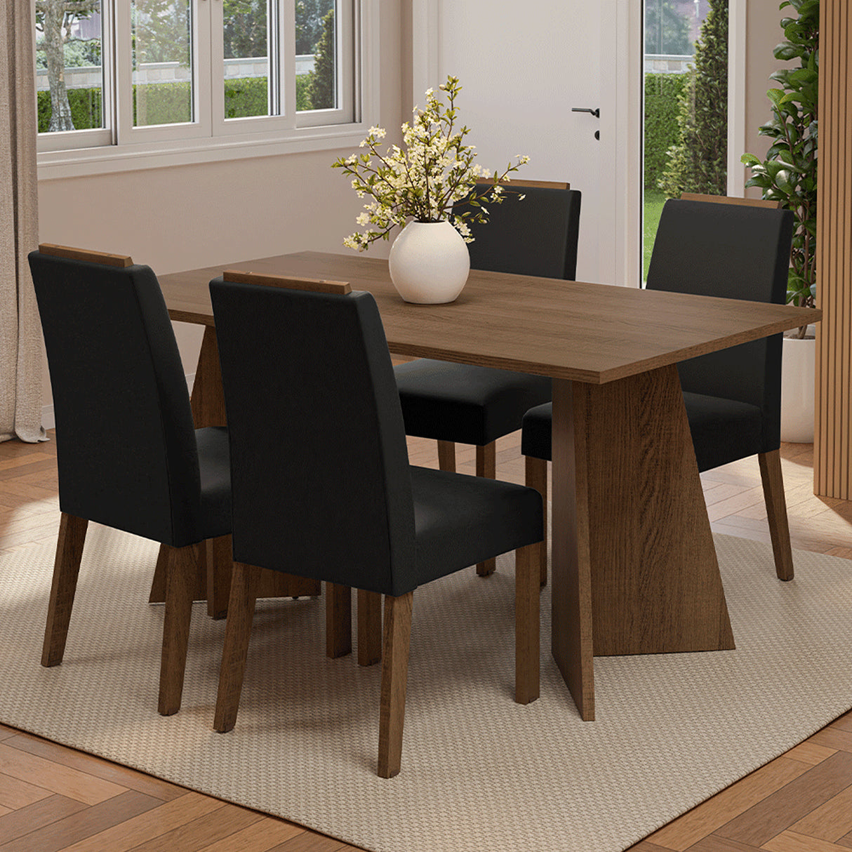 Juego de comedor Évora Marron Oxford y Negro 160x78cm Rectangular de Cuatro Puestos con Cuatro Sillas - COMEDORES | Bylmo