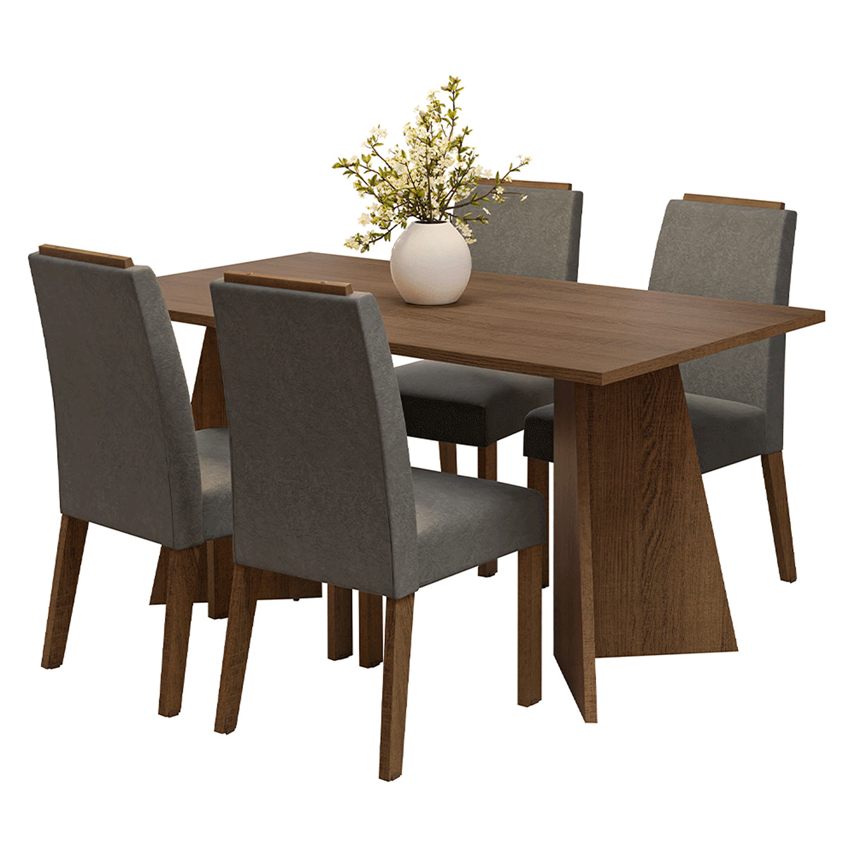 Juego de comedor Évora Marrón y Plateado 160x78cm Rectangular de Cuatro Puestos con Cuatro Sillas - COMEDORES | Bylmo