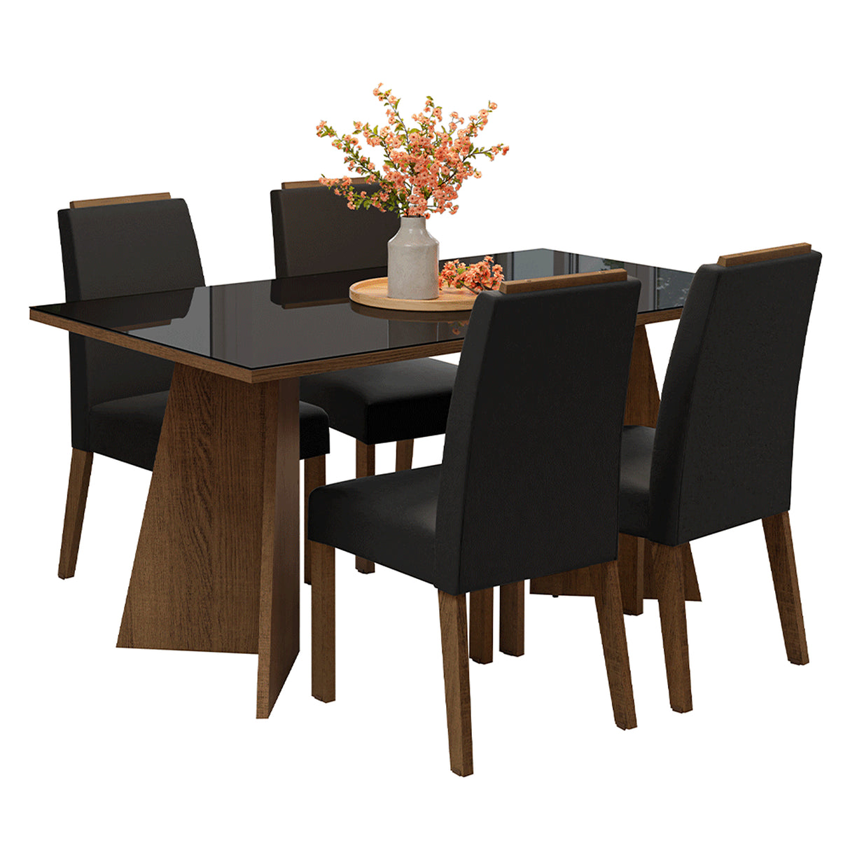 Juego de comedor Braga Marrón y Negro 160x78cm Rectangular de Cuatro Puestos con Cuatro Sillas - COMEDORES | Bylmo