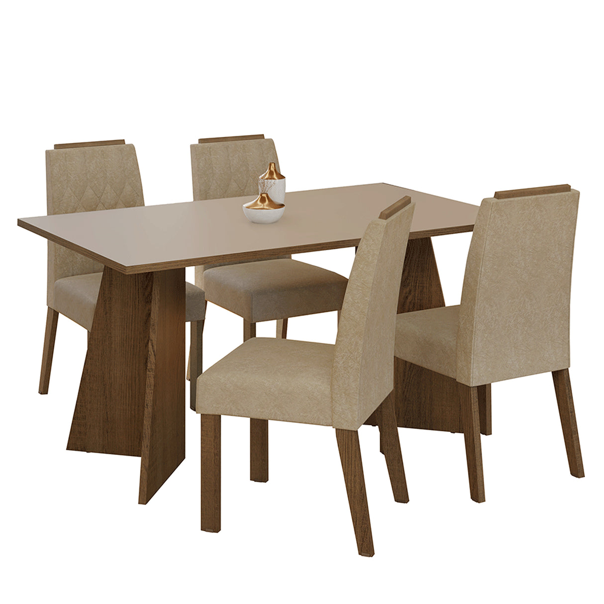 Juego de comedor Tulum Marrón y Crema 160x78cm Rectangular de Cuatro Puestos con Cuatro Sillas - COMEDORES | Bylmo