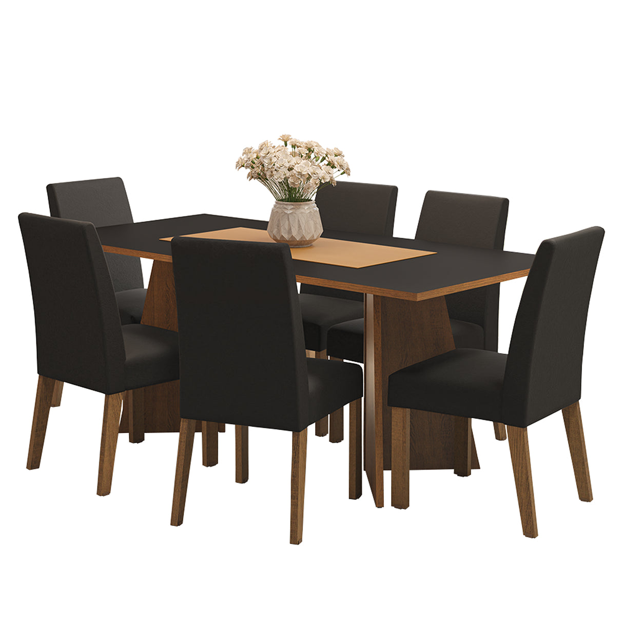 Juego de comedor Simone Marrón y Negro 180x78cm Rectangular de Seis Puestos con Seis Sillas - COMEDORES | Bylmo
