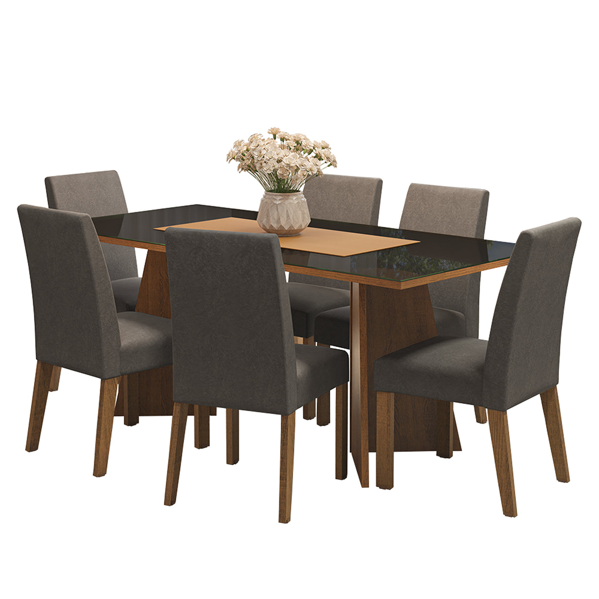Juego de comedor Valerie Negro y Marrón 180x78cm Rectangular de Seis Puestos con Seis Sillas - COMEDORES | Bylmo