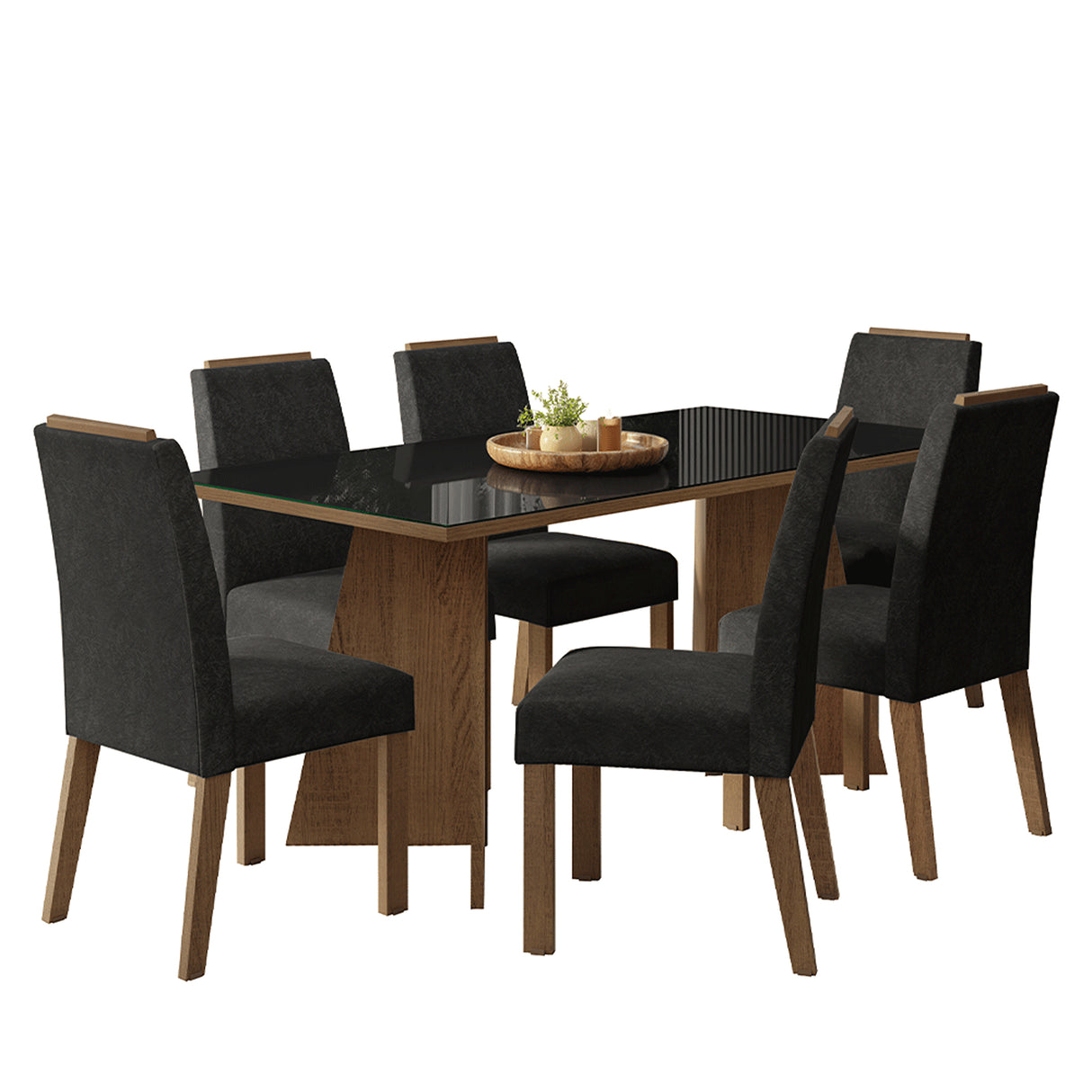 Juego de comedor Amalfi Marrón y Negro Oxford 180x78cm Rectangular de Seis Puestos con Seis Sillas - COMEDORES | Bylmo