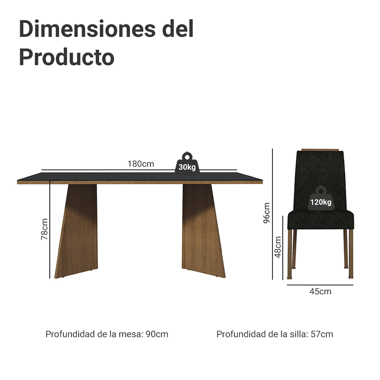 Juego de comedor Amalfi Marrón y Negro Oxford 180x78cm Rectangular de Seis Puestos con Seis Sillas - COMEDORES | Bylmo