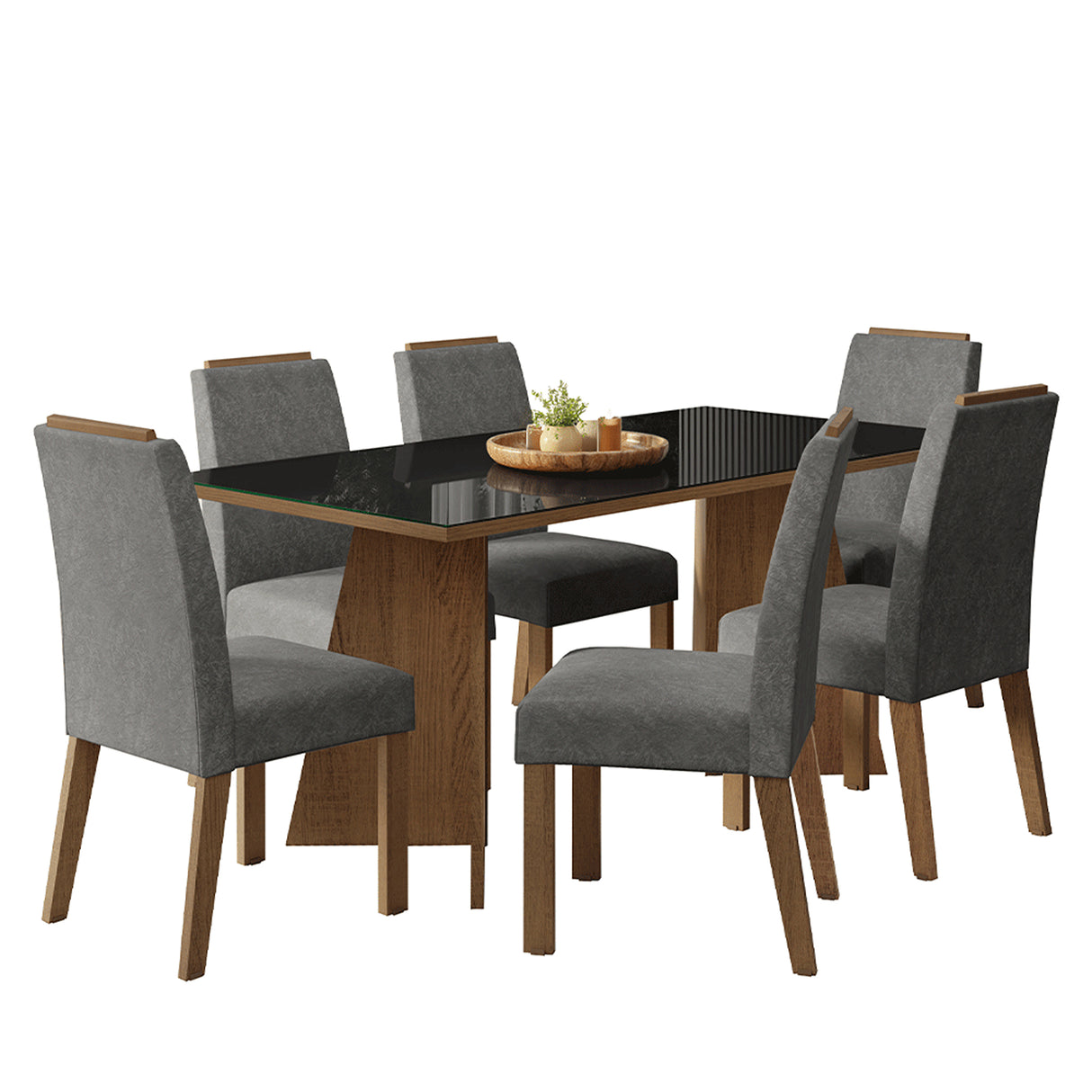 Juego de comedor Amalfi Marrón y Negro 180x78cm Rectangular de Seis Puestos con Seis Sillas - COMEDORES | Bylmo