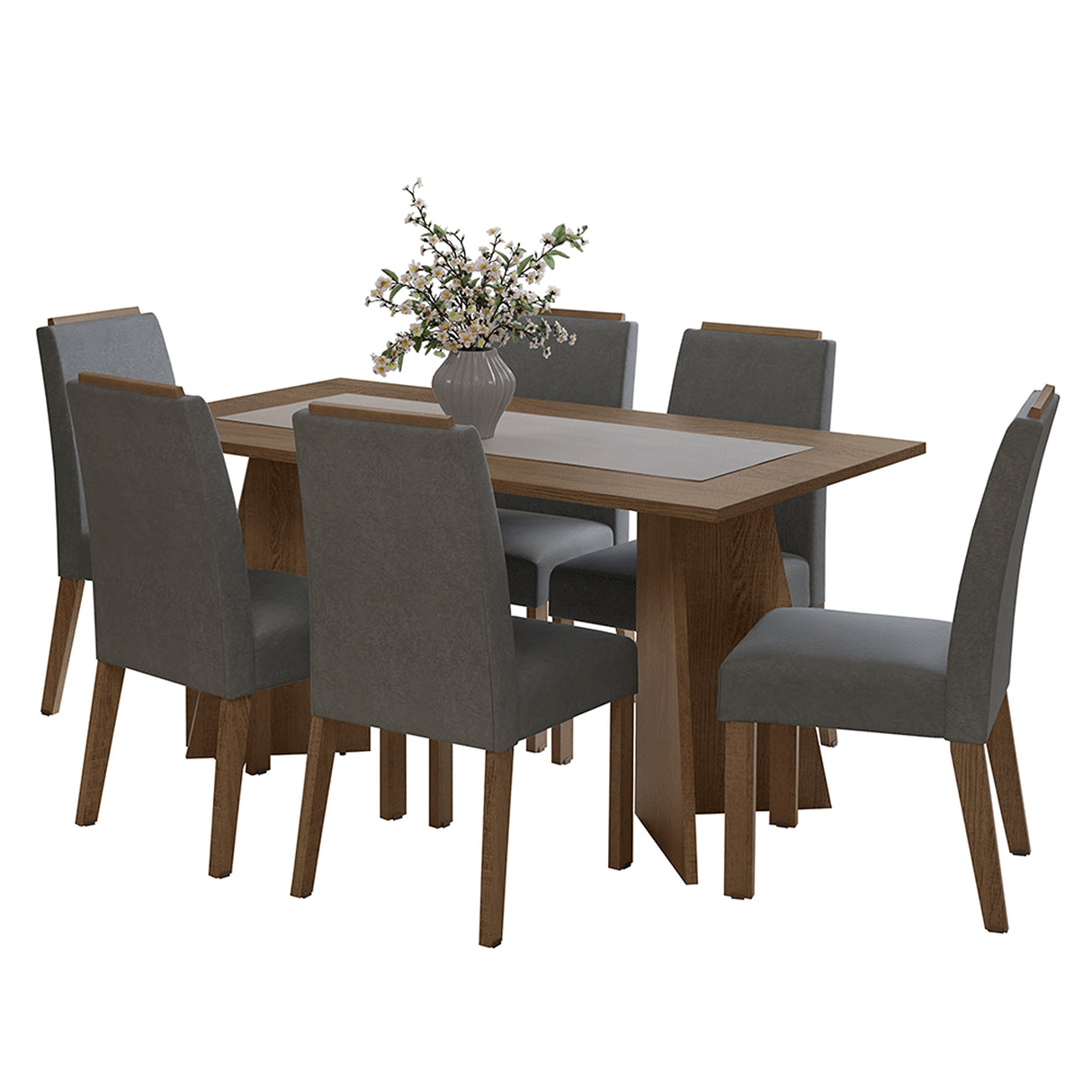 Juego de comedor Soho Marrón y Plateado 160x78cm Rectangular de Seis Puestos con Seis Sillas - COMEDORES | Bylmo
