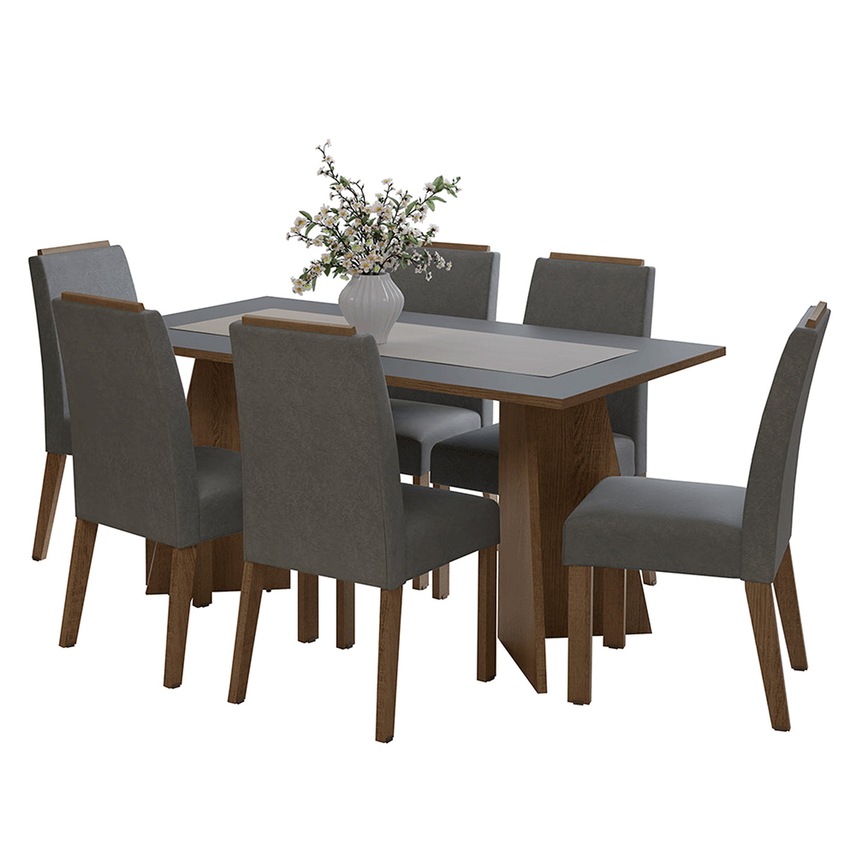 Juego de comedor Soho Marrón y Gris 160x78cm Rectangular de Seis Puestos con Seis Sillas - COMEDORES | Bylmo