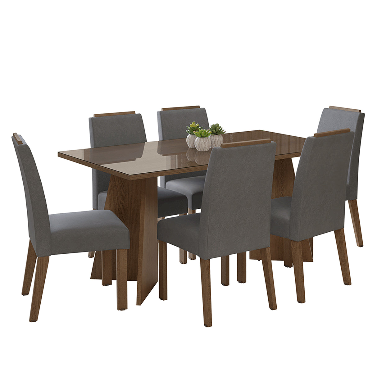 Juego de comedor Madrid Marrón y Plateado 160x78cm Rectangular de Seis Puestos con Seis Sillas - COMEDORES | Bylmo