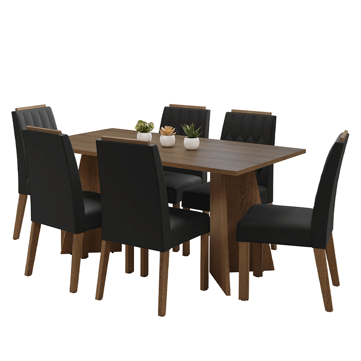 Juego de comedor Leon Marron Oxford y Negro 160x78cm Rectangular de Seis Puestos con Seis Sillas - COMEDORES | Bylmo