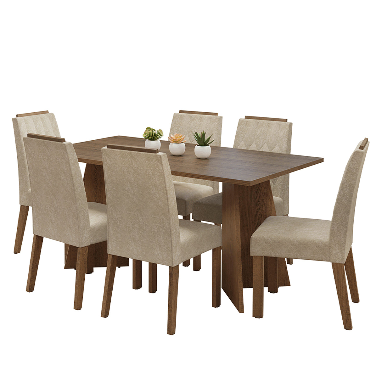 Juego de comedor Leon Marrón y Beige 160x78cm Rectangular de Seis Puestos con Seis Sillas - COMEDORES | Bylmo