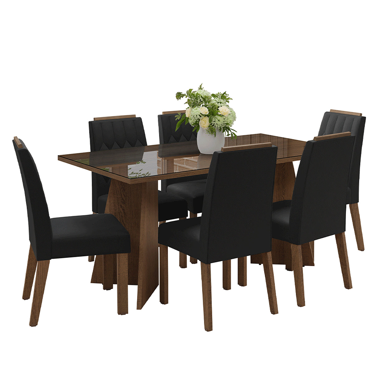 Juego de comedor Sintra Marron Oxford y Negro 160x78cm Rectangular de Seis Puestos con Seis Sillas - COMEDORES | Bylmo