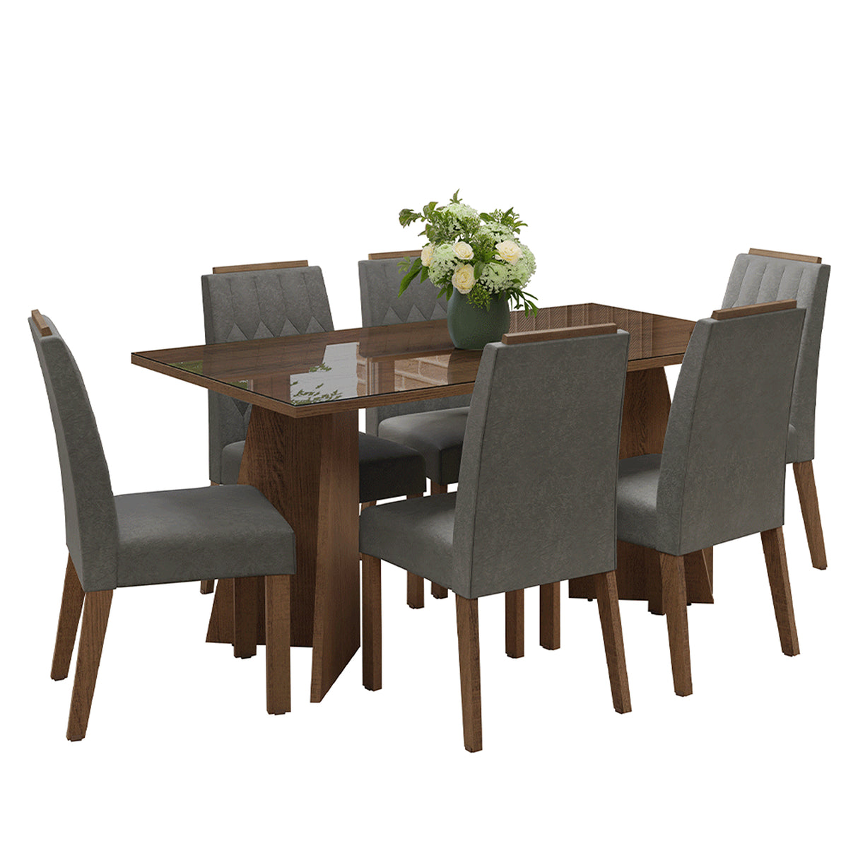 Juego de comedor Sintra Marrón y Plateado 160x78cm Rectangular de Seis Puestos con Seis Sillas - COMEDORES | Bylmo