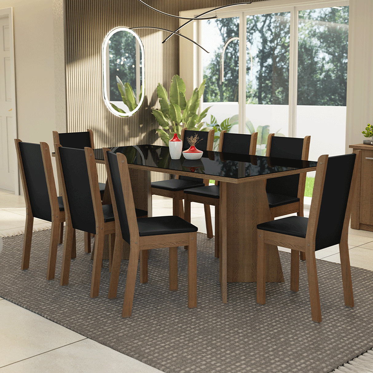 Juego de comedor Justine Marrón y Negro 180x79cm Rectangular de Ocho Puestos con Ocho Sillas - COMEDORES | Bylmo