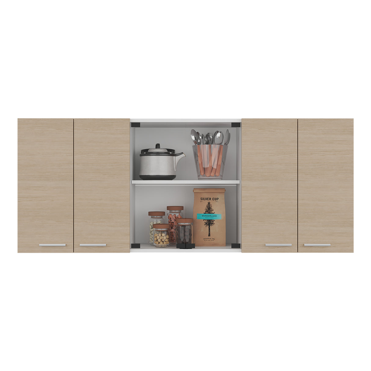 Mueble Superior de Cocina Blanco y Cartagena 150x60cm con Seis Puertas con Locero - MUEBLES SUPERIORES DE COCINA | Bylmo