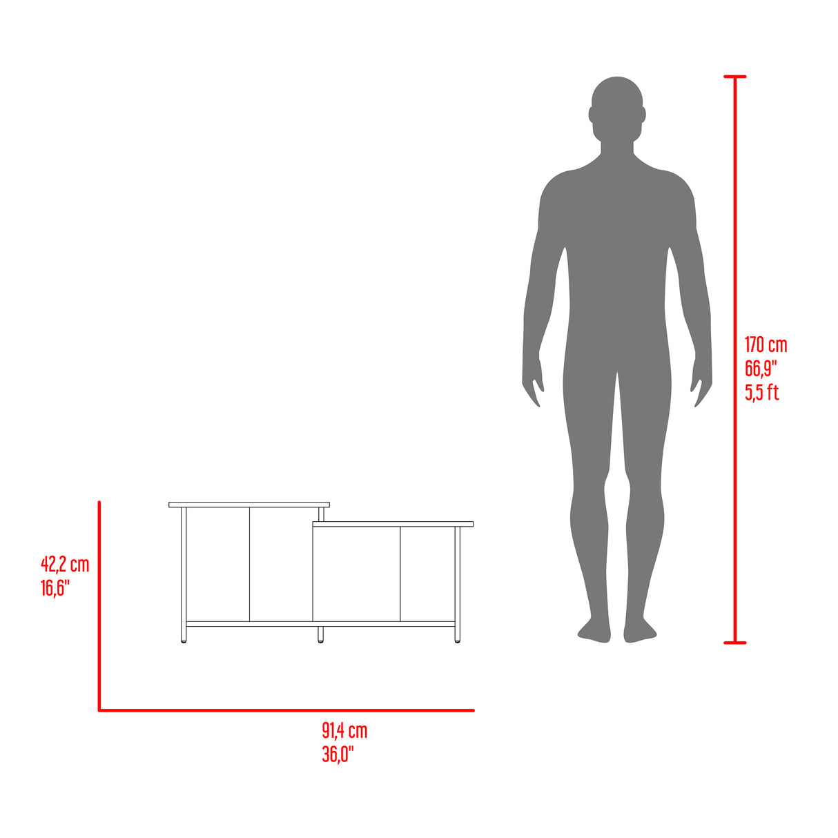 Mesa de Centro Wema Avellana 89.3x41.6cm Rectangular y con Compartimientos - MESAS DE CENTRO | Bylmo