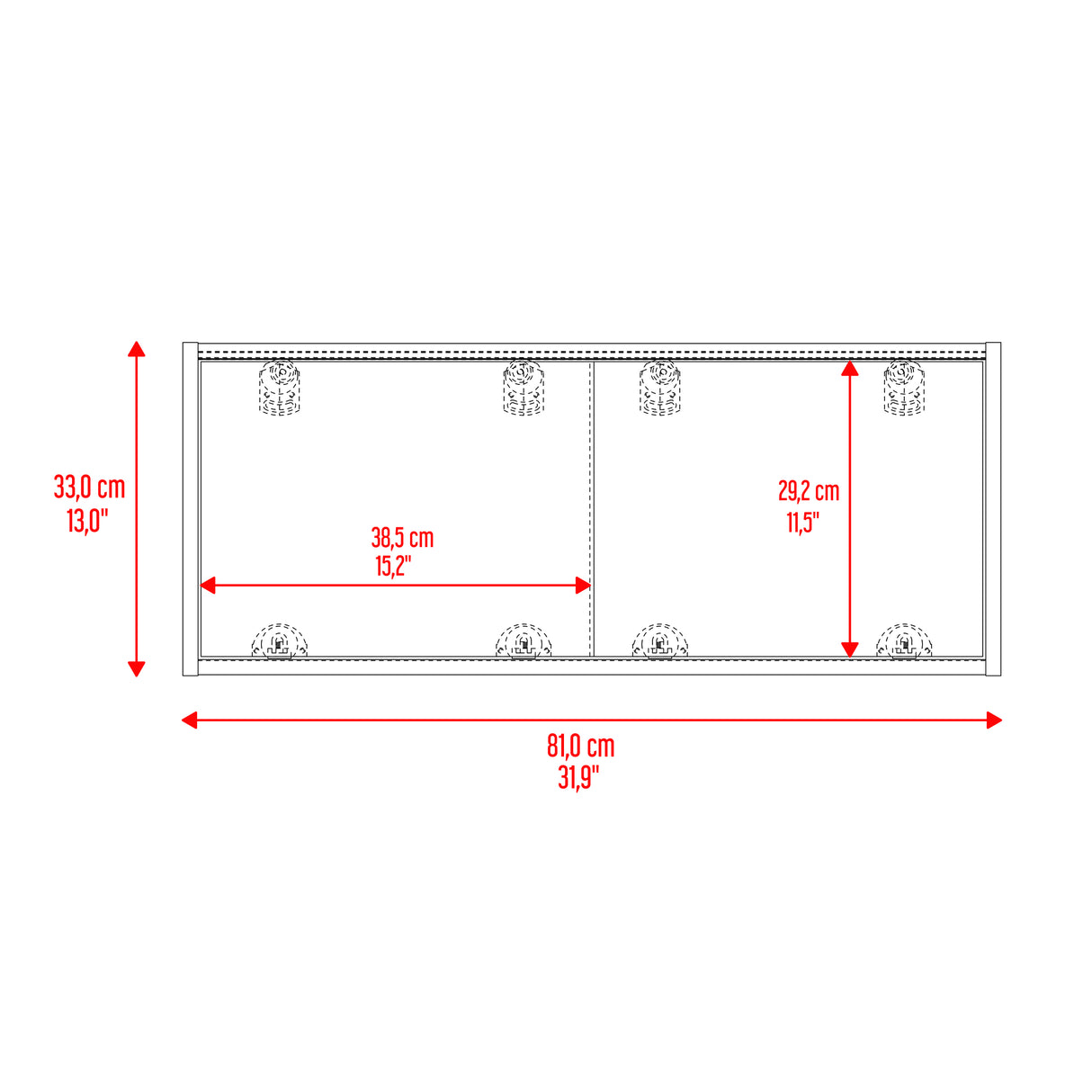 Gabinete de Baño Note Fresno 81x33cm Rectangular sin Entrepaños - GABINETES DE BANHO | Bylmo
