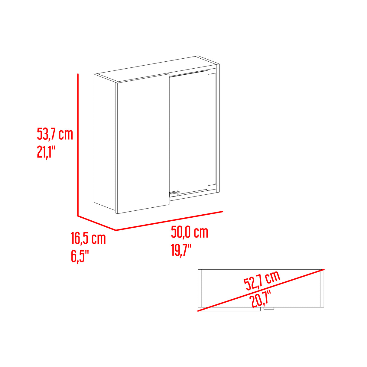 Gabinete de Baño Miro Avellana 50x53.7cm Cuadrado con Espejo y con Tres Entrepaños - GABINETES DE BANHO | Bylmo